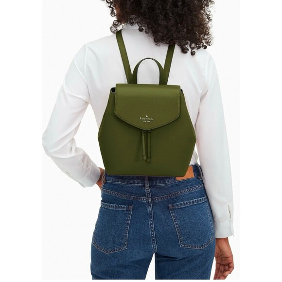 New Kate Spade Lizzie Saffiano Leather Medium Flap Backpack Enchanted Green - Picture 5 of 5